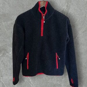 Brooks Brothers Womens Navy Red Sherpa Fleece Quarter Zip Pullover Sweater Small